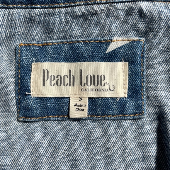 Peach Love California Painted Stars Oversized Ripped Denim Jacket Womens S - Picture 9 of 12